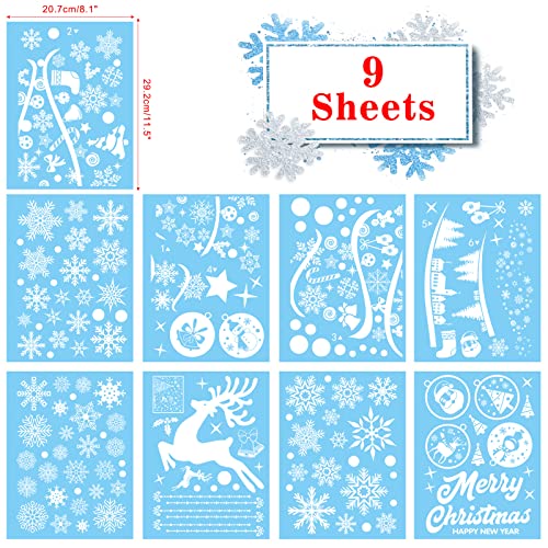 Yuson Girl Fensterbilder für Weihnachten Fensterbilder Winter,8 Blätter Abnehmbare dekorative Weihnachtsfensteraufkleber, statische DIY-Fensteraufkleber, Weihnachtsbaum, Schneeflocke, Elch (A)