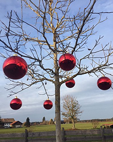 32 große Weihnachtskugeln Christbaumkugel rot glänzend 25 cm Durchmesser. Hochwertig für Innen und wetterfest für Aussen. Mit Aufhängung und Stahlring zur einfachen und wiederverwendbaren Befestigung