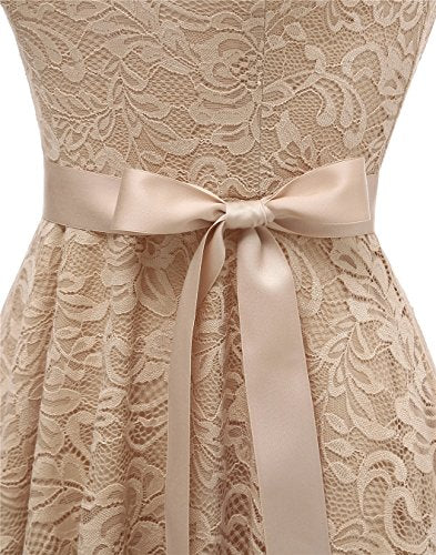 BeryLove Damen V-Ausschnitt Kurz Brautjungfer Kleid Cocktail Party Floral Kleid BLP7006ChampagneL