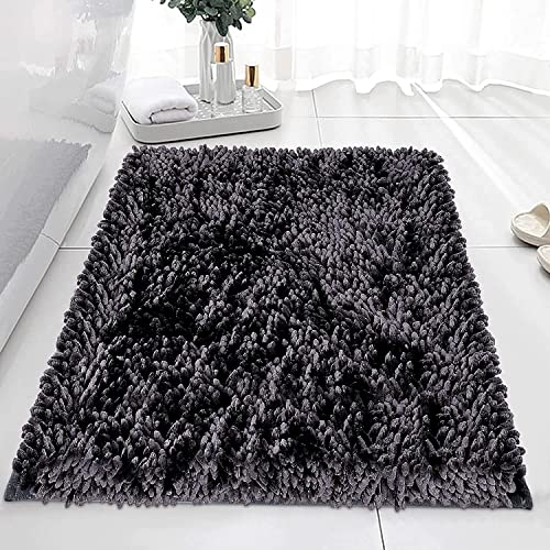 Tiikiy Badematte rutschfest, 50x80 cm Saugfähiger Chenille Badvorleger, 2,5 cm Hoher Flor Flauschig Dicke Badezimmerteppich, Maschinenwaschbar für Badewanne, Dusche, Badezimmer (Stern Grau)