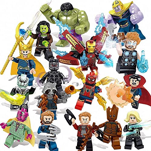 16-teiliges Superhelden-Set mit Zubehör, kompatibel mit Lego Movie, kompatibel mit Marvel, Lego-Sets, kompatibel mit Lego Avengers, kompatibel mit Spiderman, Lego-Sets, Bausteine, Actionfiguren, Spiel