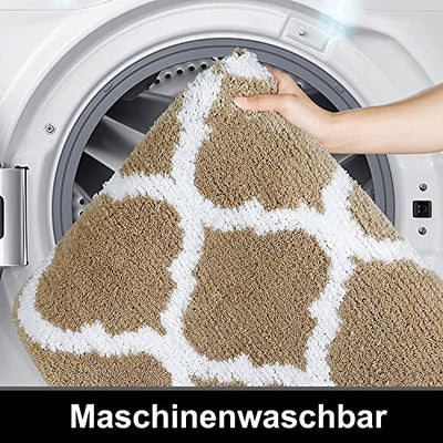 Homaxy rutschfest Badematten Set 2 teilig Weich Hochflor Bad WC Teppich Set Mikrofaser Badvorleger Set 2teilig -Beige