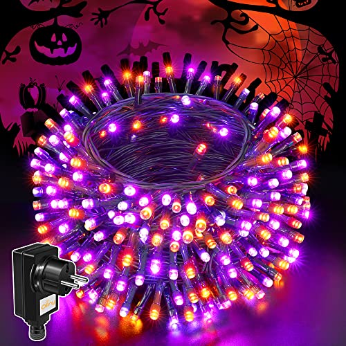 Halloween Deko Lichterkette-Ollny 20M 200LEDs Lichterkette Außen Strom Orange Lila-8 Modi Wasserdicht Halloween Lichterketten mit Stecker für Aussen Innen