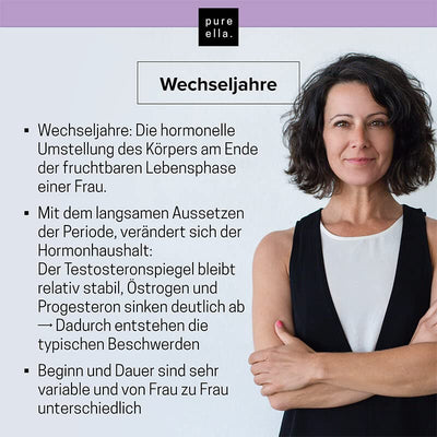 Pure Ella WECHSELJAHRE - Vitalstoffkomplex für Frauen bei Symptomen der Wechseljahre - Enthält Nachtkerzenöl, Yamswurzel und Mönchspfeffer - Natürlich, Hormonfrei, Vegan - 60 Menopause Kapseln