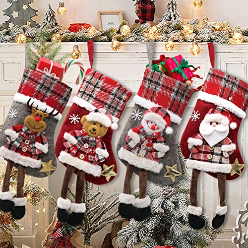 Weihnachtsstrumpf Set 4 Stück 34cm, Nikolausstiefel Nikolausstrumpf für Weihnachtsdeko, Weihnachten Christmas Stocking für Weihnachtsbaum Kamin Deko, Weihnachtssocken für Weihnachten Geschenke