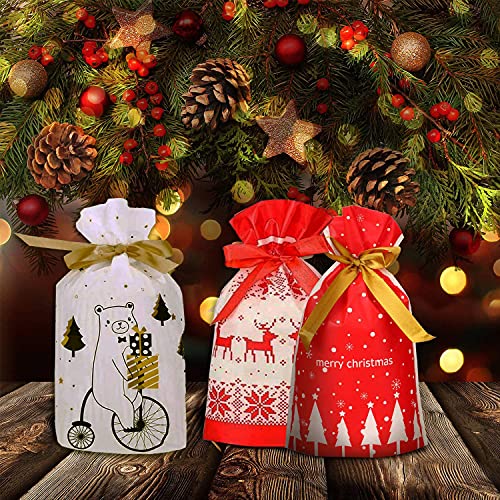 30 Weihnachten Geschenkbeutel Weihnachtstüte Kordelzug Partytüten Geschenktüten Tüten Süßigkeiten Süße Taschen Mitgebsel Beutel Kekstüten Geschenktüte für Kinder Verpacken