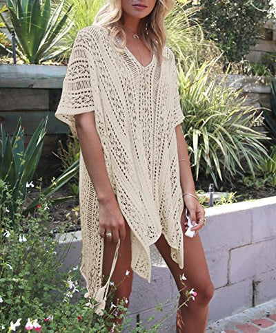 Damen Gestrickte Strandkleid Sommer Strandponcho Strandurlaub Badeanzug Bikini Cover-Ups