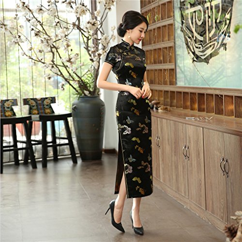 Chinesische chinesische Traditionelle Kleidung Chongsam China Qipao Kleid - Schwarz - 36 DE (Etikettengröße L)