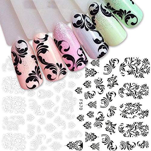 Nagelsticker, Blumen Nagel Aufkleber, Nagelaufkleber Selbstklebend, 3D Weiße Nägel Zum Aufkleben Nagel Zubehör Nageldesign DIY Nagel Dekoration für Frauen Mädchen (6Blatt)