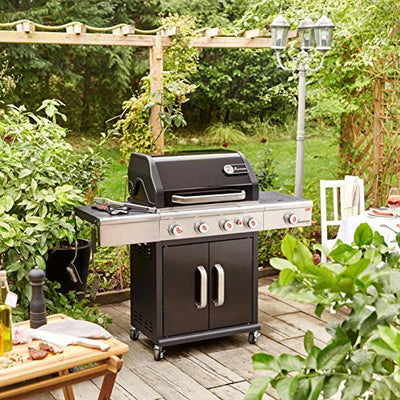 LANDMANN Gasgrill Triton maxX PTS 4.1 | Premium Gasgrill mit doppelwandigem Deckel & maxX-Zone für maximale Hitze | Grillrost aus emailliertem Gusseisen für perfektes Grillbranding [Schwarz]