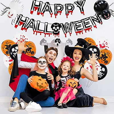 Kimimara Halloween Deko Set - Halloween Luftballons Dekoration Happy Halloween Girlande Banner Kürbis Geist Luftballons für Halloween Deko