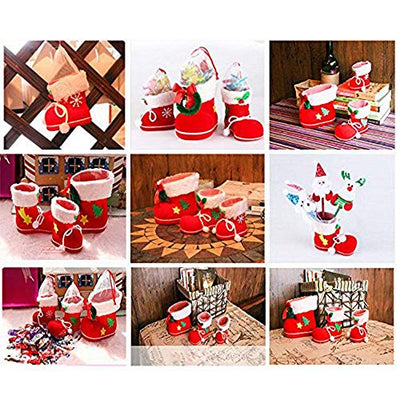 Wankd 1 Stück Nikolausstiefel zum Befüllen Weihnachtsdeko Rot Klein Plüsch Stoff Weihnachtsstiefel Set Adventskalender Kinder Bonbons Süßigkeiten Weihnachtssocken (S)