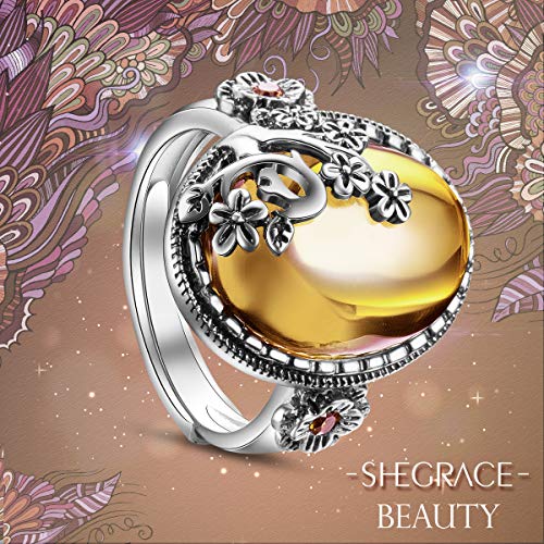 SHEGRACE Damen Vintage Ring aus 925er Sterlingsilber mit Granatapfelblüte und Ovalem Granat Fingerring, Erhältlich, 19 mm, Verstellbar