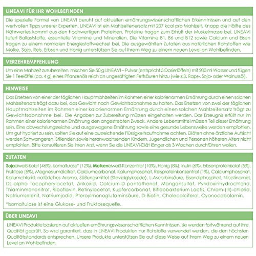 LINEAVI Diät Aktivkost, Abnehm Shake mit angenehmen Geschmack, Mahlzeitenersatz aus Soja-, Erbsen-, Reis- und Molken Eiweiß, laktosefrei und glutenfrei, deutsche Herstellung, 500g + Shaker