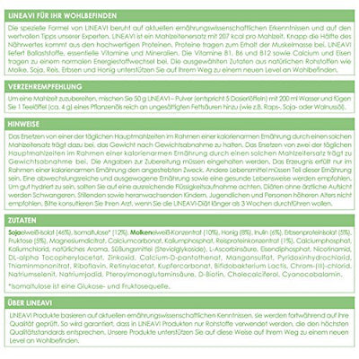LINEAVI Diät Aktivkost, Abnehm Shake mit angenehmen Geschmack, Mahlzeitenersatz aus Soja-, Erbsen-, Reis- und Molken Eiweiß, laktosefrei und glutenfrei, deutsche Herstellung, 500g + Shaker