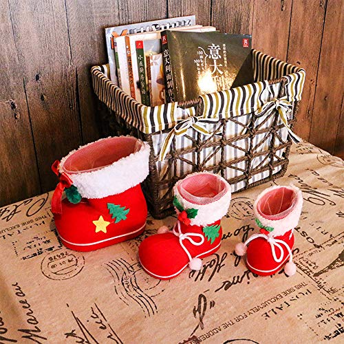 Wankd 1 Stück Nikolausstiefel zum Befüllen Weihnachtsdeko Rot Klein Plüsch Stoff Weihnachtsstiefel Set Adventskalender Kinder Bonbons Süßigkeiten Weihnachtssocken (S)