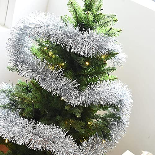 4X Weihnachten Lametta Girlande Weihnachtsbaum Ornamente Metallisch Glänzend Hängende Dekoration, Tannengirlande für Weihnachtsdekoration Weihnachtsdeko für Christbaum - 200 cm (Silber)