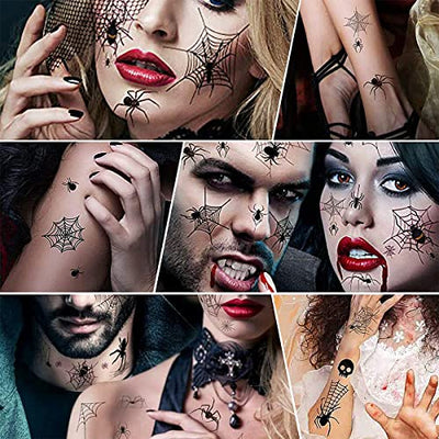 20 Blätter Temporäre Schwarz Spinnen Tattoos Halloween Schminke Tattoo Schwarz Spinne Tattoo mit Spinnennetz Gesicht Gruselig Aufkleber Wasserdicht für Make-up Stützen Cosplay Mottopartys