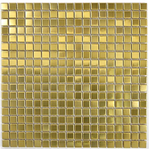 Mosaik Fliese Edelstahl gold Gold Stahl gebürstet für WAND BAD WC KÜCHE FLIESENSPIEGEL THEKENVERKLEIDUNG BADEWANNENVERKLEIDUNG Mosaikmatte Mosaikplatte