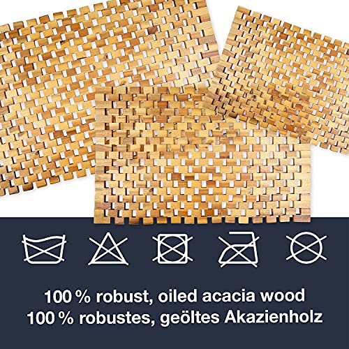 rutschfeste Holz Badematte Natur 50x80 - Nachhaltige, Robuste Holzmatte für Badezimmer, Sauna & Wellness - Duschvorleger aus 100% Akazienholz