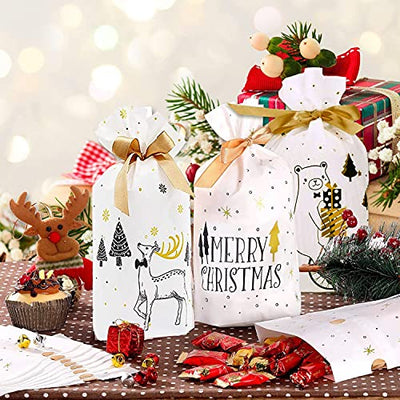 30 Weihnachten Geschenkbeutel Weihnachtstüte Kordelzug Partytüten Geschenktüten Tüten Süßigkeiten Süße Taschen Mitgebsel Beutel Kekstüten Geschenktüte für Kinder Verpacken