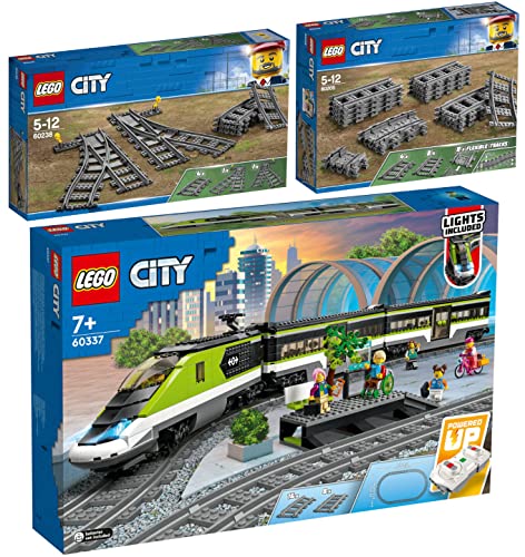 BRICKCOMPLETE Lego City 3er Set: 60337 Personen-Schnellzug, 60238 Weichen & 60205 Schienen